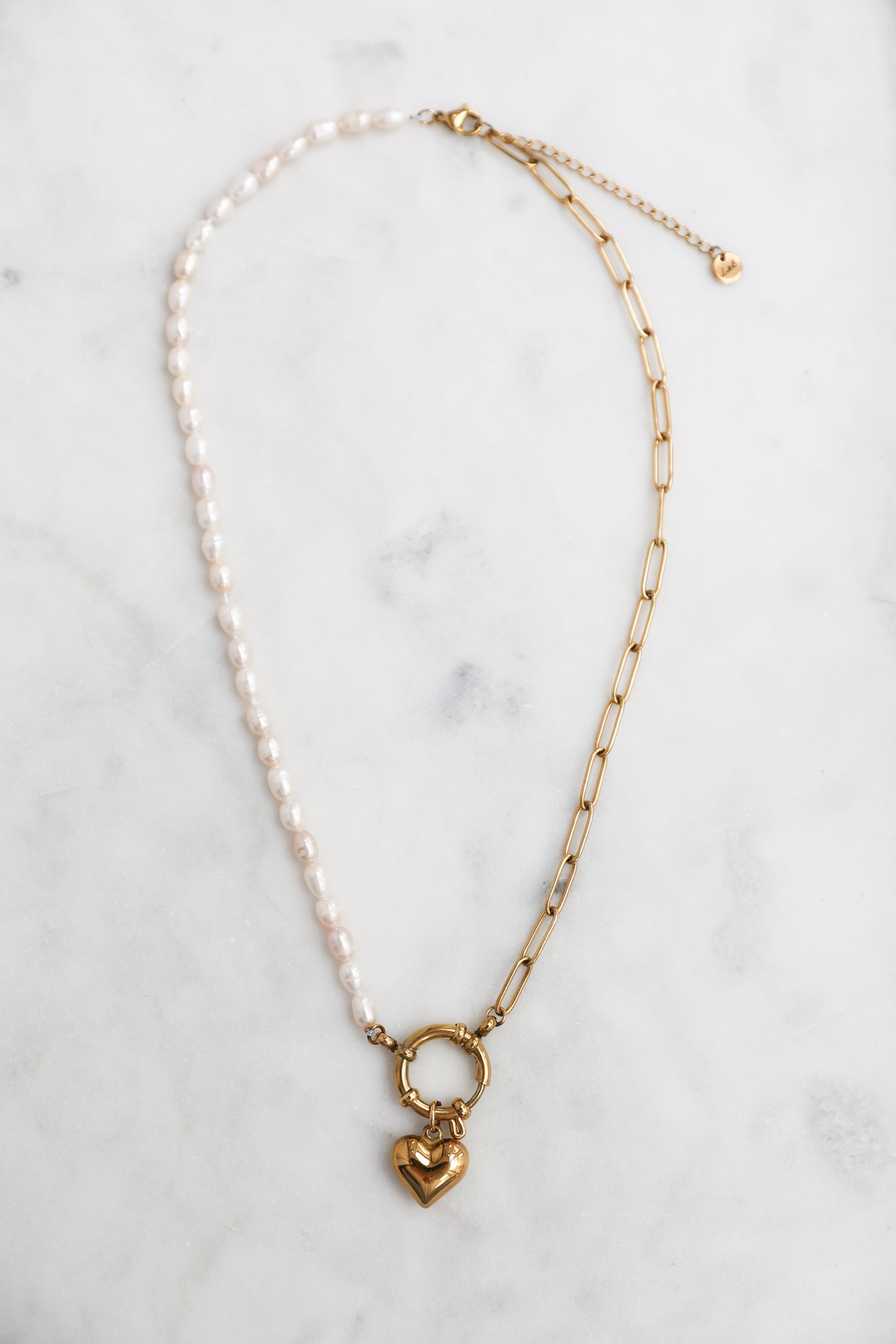 Pearl and Paperclip Heart Necklace