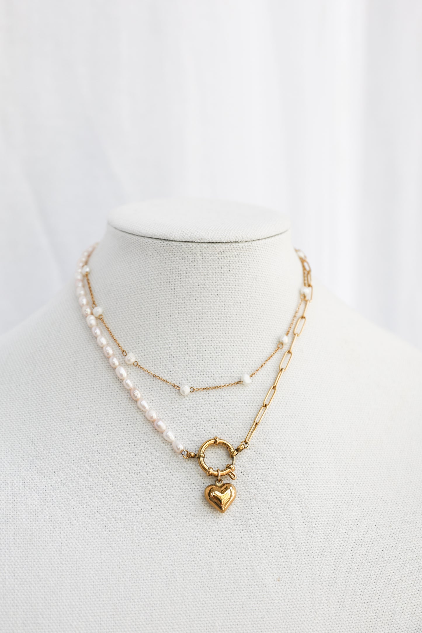 Pearl and Paperclip Heart Necklace